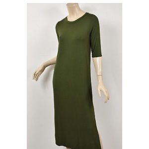 Agnes & Dora Lee Olive Green Midi Side-Slit Dress